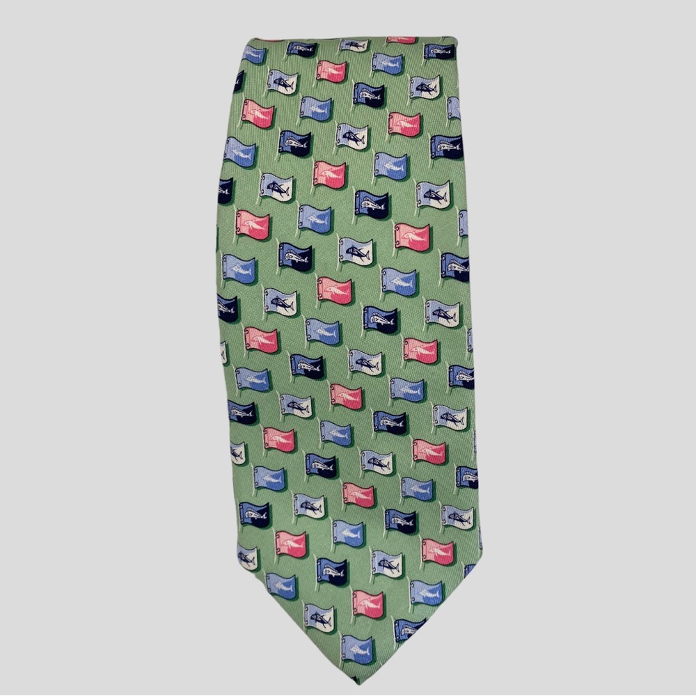 Vineyard Vines Green Blue Pink Fish Flag Silk Neck Tie